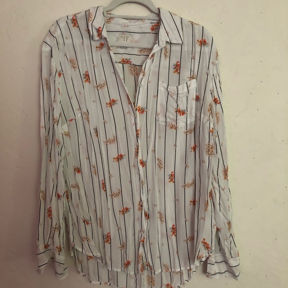 White stripe and floral button down